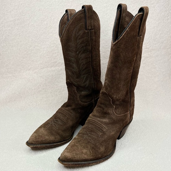 Justin Suede Western Cowboy Boots-Women’s 6.5-Chocolate Brown-Leather-Boho-Ranch - Picture 2 of 11
